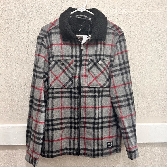 WESC Liam Plaid Fleece-Lined Full-Zip Shirt Jacket Unisex NWT - Picture 2 of 8